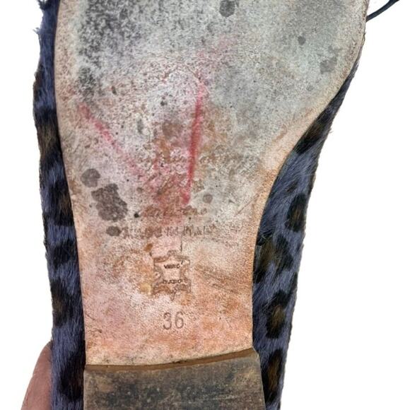 Anniel Flats Loafers Womens 6 Purple Animal Hair Leather Ballet Leopard Italy - Picture 10 of 13